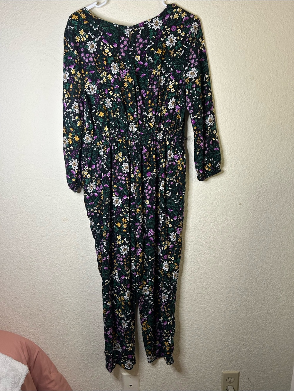 Old Navy Floral‎ Long-Sleeve Jumpsuit Black Purple Spring Festival Medium - Picture 5 of 7